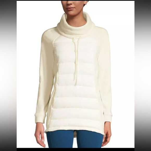 Lands’ End Fleece Cowl Neck Pullover‎ Ivory XL Plus Size 18 EUC Primaloft 0430 - Picture 1 of 13